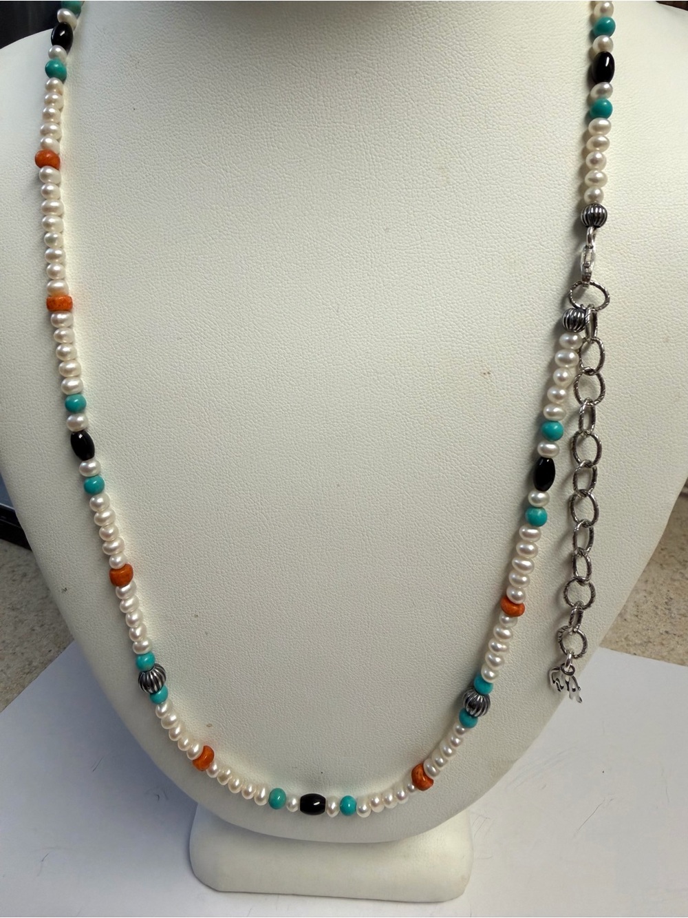 Vintage Carolyn Pollack Sterling Silver Pearl and Multi Stone Necklace - Picture 5 of 10